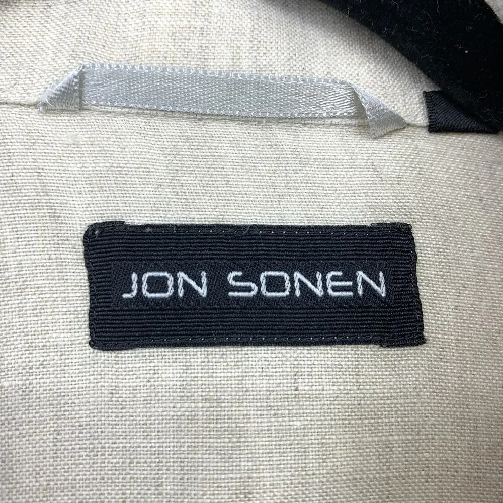 Jon Sonen Pointelle Button Down Shirt Womens Size XL Beige Linen Long Sleeve